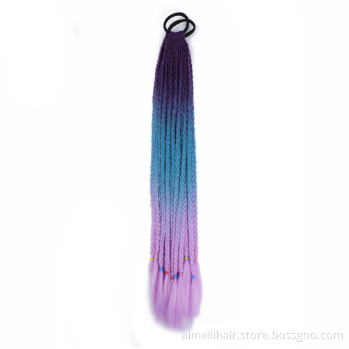 Wholesale Price Wig 24Inch12Roots Three And Four Colors Mixed Colors Crochet Braided Rubber Band Braids Ponytail Hair Extensions